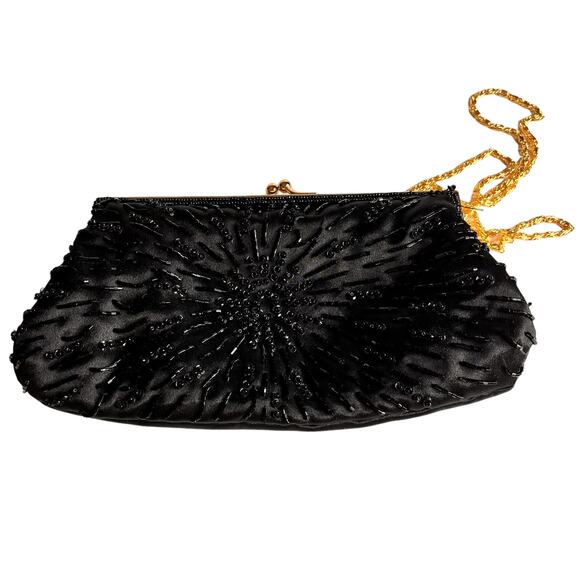 Vintage Jessica Mclintock Beaded Small Crossbody Purse Black Evening Bag - Picture 1 of 12